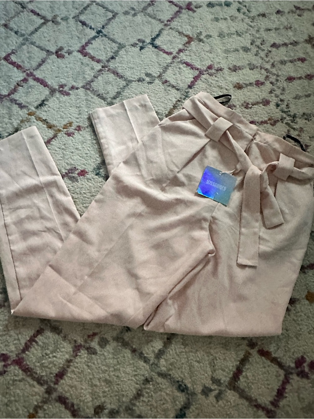 Missguided Blush Pink Paperbag Tie-Waist Trousers